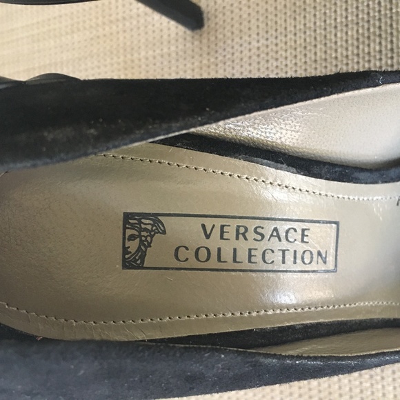 Versace Collection Black Pointed Toe Pumps w Detailed Back EUC - Picture 7 of 13